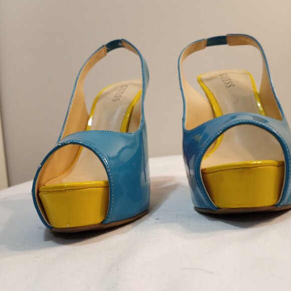 GUESS PRIMARY COLOURS PATENT LEATHER HIGH HEEL SLING BACK PUMP WOMEN SIZE 10 - Picture 7 of 7